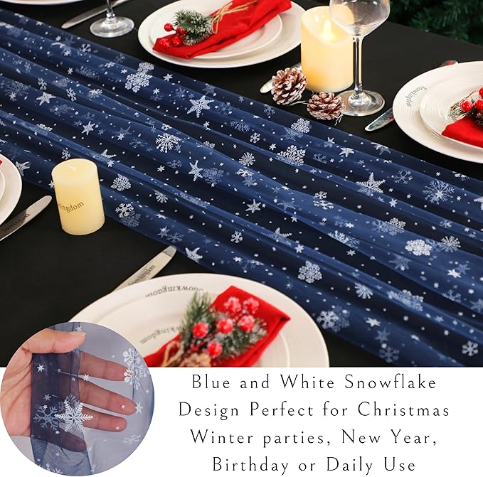 Snowkingdom Christmas Table Runner, 120 Inch Seasonal Winter Holiday Kitchen - Image 2