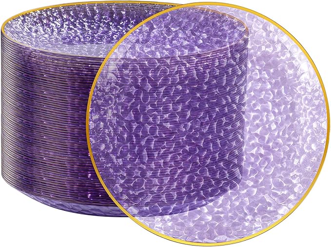 Rubtlamp 100Pcs Plastic Purple Dinner Plates, Heavy Duty 10 Inch Gold by Rubtlamp