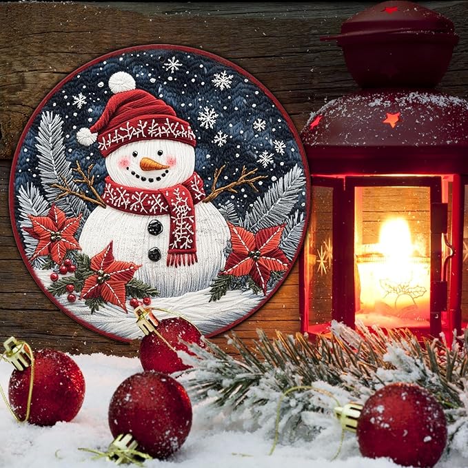 Round Christmas Snowman Decor Metal Tin Sign - Image 5
