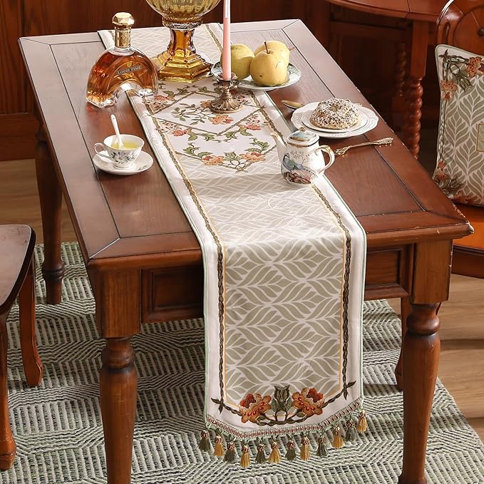 patdrea Designer French Floral Extra Long Velvet Table Runner 118 Inch Long - Image 3