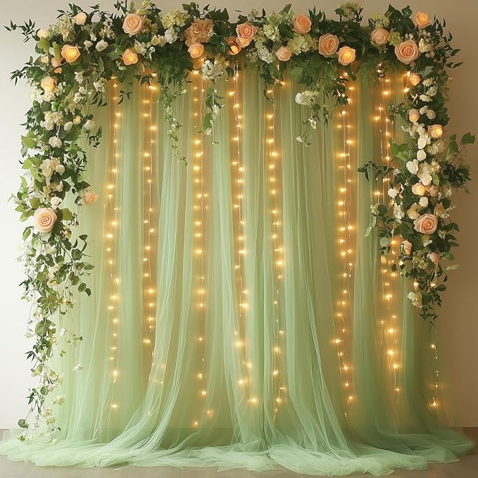Sage Green Tulle Backdrop Curtain by Unknown