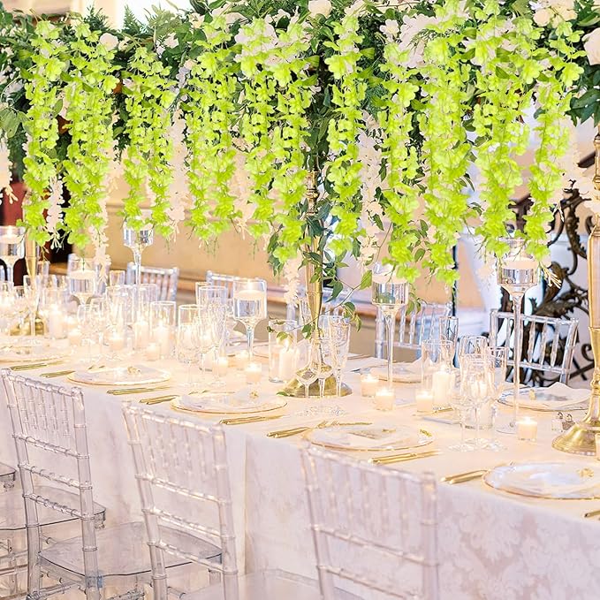 24 Pack Artificial Fake Wisteria Vine Ratta Hanging Garland Silk Flowers String - Image 6