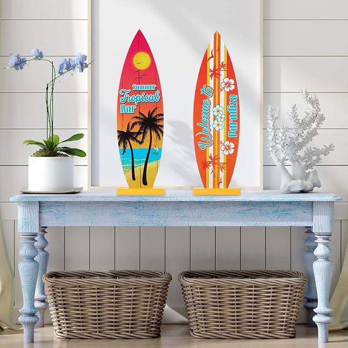 Blulu 4 Pcs Surfboard Table Decorations Surfboard Beach Signs Welcome to - Image 5