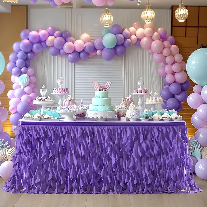 Partisky Mermaid Purple Tulle Curly Willow Table Skirt - Image 8