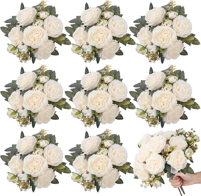 8 Bundles Artificial Peonies Flowers Boho Faux Flowers Arrangements Artificial by Yuxung