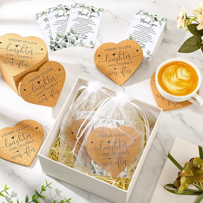 Uiifan 100 Set Wedding Favors for Guest Coaster Gifts Bulk Heart Shaped - Image 5