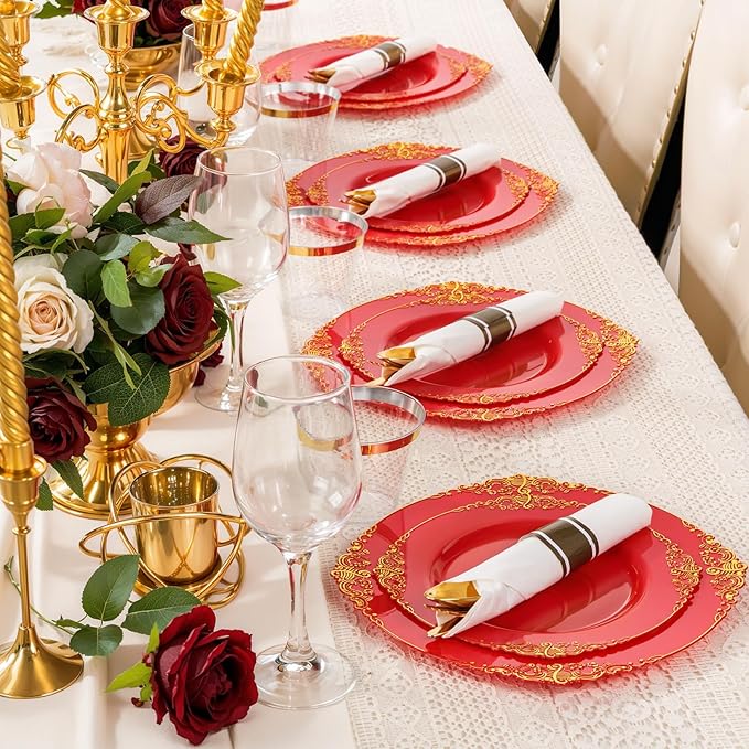 Nervure 350PCS Red Plastic Plates - Image 7