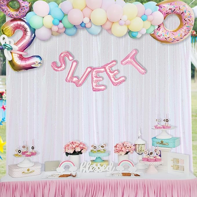 8ft x 8ft White Iridescent Sequin Backdrop Curtain Sparkly Background Drapes - Image 3