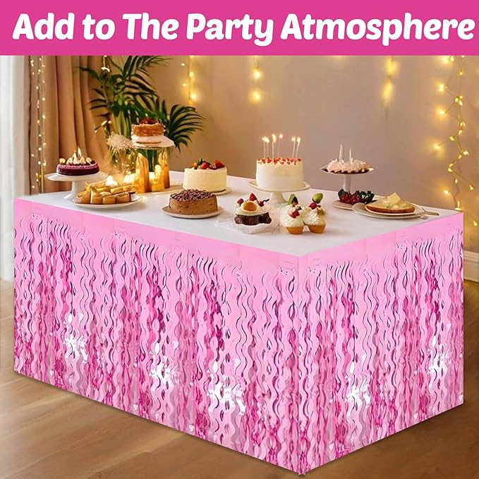 6 Pack 29x108 Inch Pink Wave Foil Fringe Table Skirts Metallic Banner - Image 4
