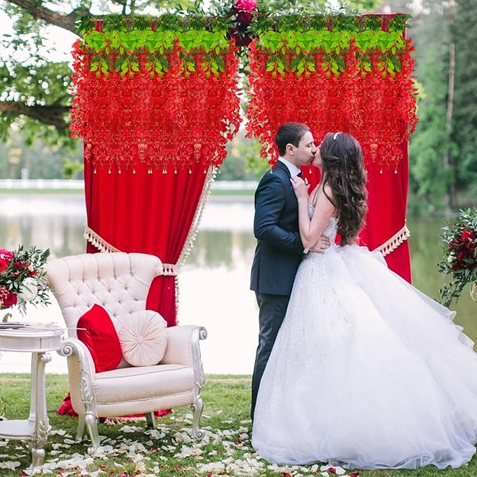 12 Pack Red Wisteria Hanging Flowers Garland - Image 6