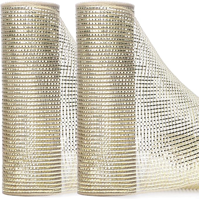 Ribbli 2 Rolls Champagne Gold Metallic Mesh Ribbon Champagne Gold Deluxe Foil by Ribbli