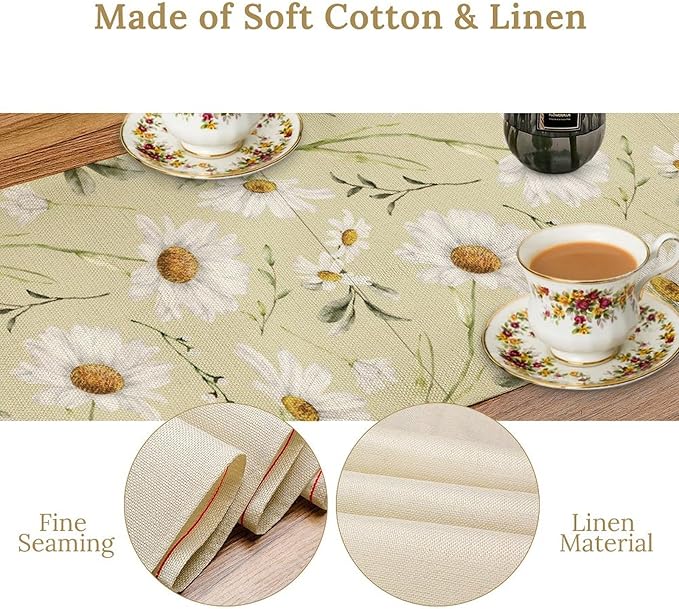 Daisy Floral Table Runner, Spring Seasonal Summer Wild Flower Rustic Country - Image 5