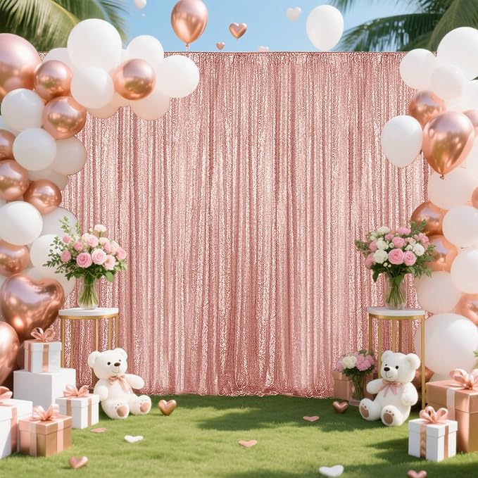 Rose Gold Sequin Backdrop Curtain 4 Pieces 2FTx8FT Glitter Photography Backdrop - Image 3