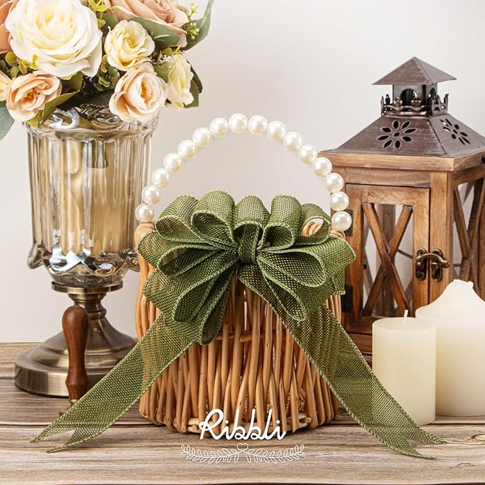Ribbli Dark Moss Burlap Wired Ribbon, 1-1/2 Inch x 10 Yard, Wired Edge Ribbon - Image 3