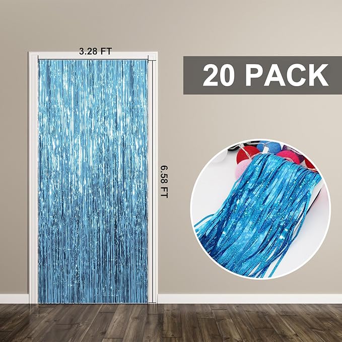 20 Pack Foil Curtain Backdrop Blue Metallic Tinsel Foil Fringe Curtains Photo - Image 7