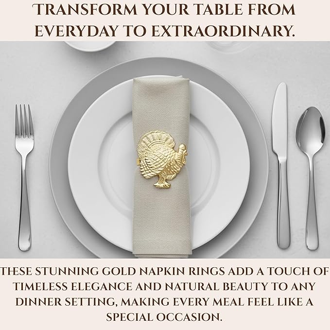 Set of 12 Turkey Napkin Rings for Thanksgiving Table Decor | Premium Metal - Image 9