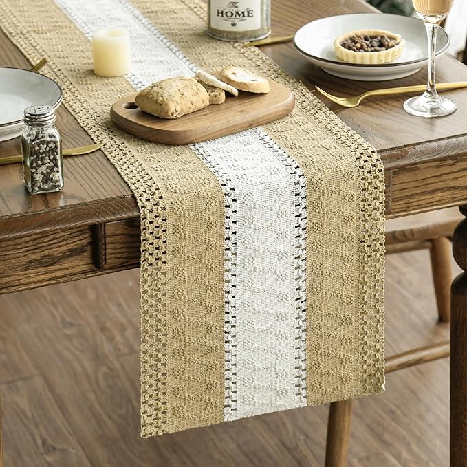 Artoid Mode Burlap Brown Farmhouse Rustic Table Runner, Seasonal Hollow Kitchen - Image 6
