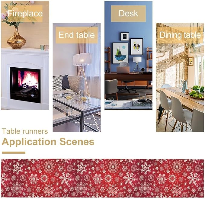 Snowflakes Christmas Table Runner, Winter Holiday Red Table Cloth Kitchen - Image 6