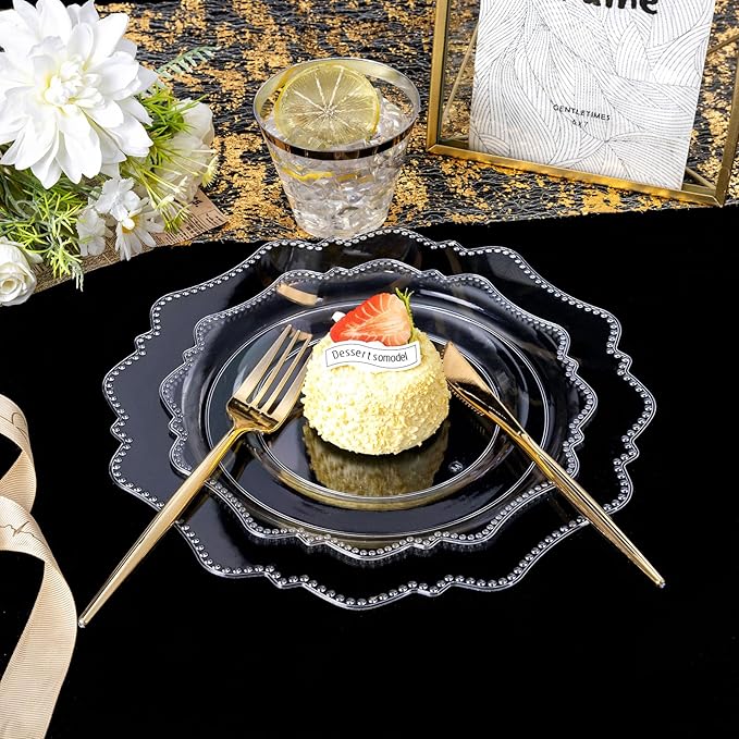 COLOSUS 350pcs Clear Plastic Plates Disposable Gold Cutlery Dinnerware set - Image 2