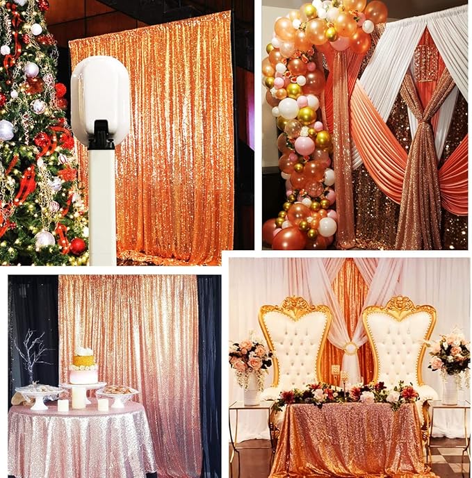 Poise3EHome 7FT x 7FT Rose Gold Sequin Photography Backdrop Curtain - Image 2