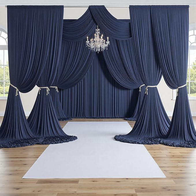 PartyVillage 50ft×15ft Navy Blue Backdrop Curtain by PartyVillage