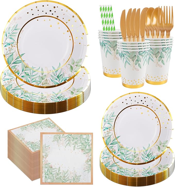 280 Pcs Greenery Plates and Napkins Party Supplies by Sveikie