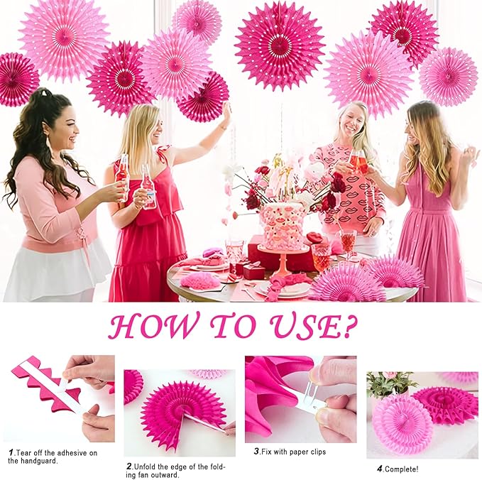 SUNBEAUTY Hanging Honeycomb Paper Fans Hot Pink Party Decorations Fuchsia Pink - Image 6