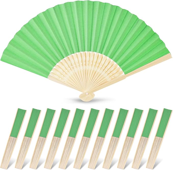 JOHOUSE 12PCS Foldable Hand Fan, 8.3 Inch Green Paper Fans by JOHOUSE