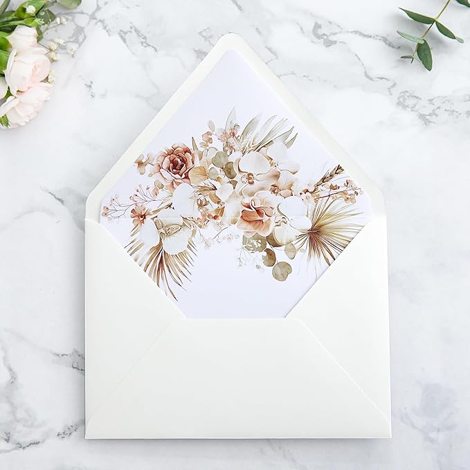 PONATIA 50PCS A7 Euro Flap Ivory Envelope, 5.25 x 7.25'' Boho Flowers Liner - Image 3