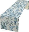 Blue White Table Runner Retro Monochrome Sketch Birds Flower Vintage Floral by SHElifestyle