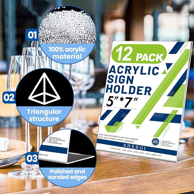 Aheroi 12Pcs Acrylic Sign Holder, 5x7 Clear Sign Holders, L-Shape Table Sign - Image 3