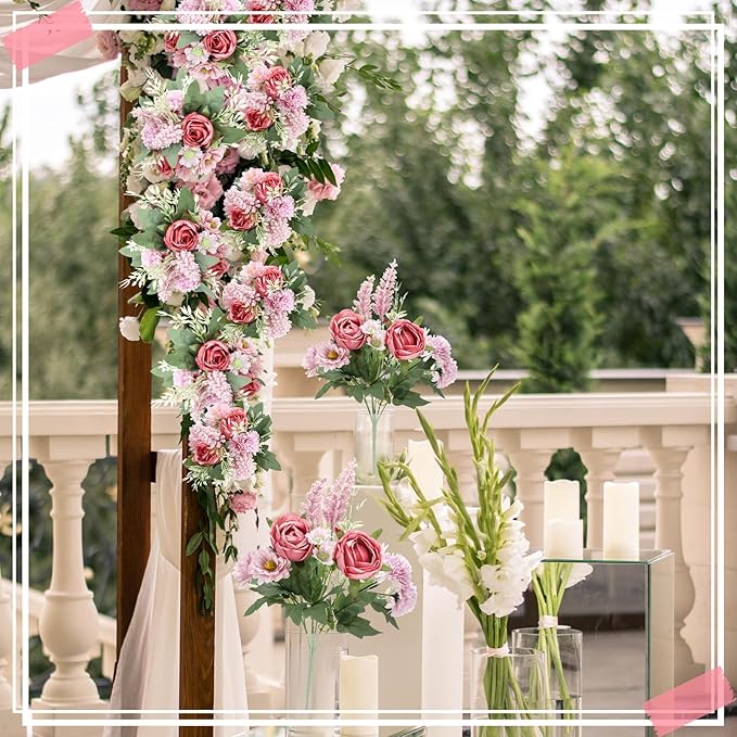 Zeyune 8 Pcs Wedding Silk Flowers Fake Silk Flowers Faux Bouquet Hydrangea - Image 5
