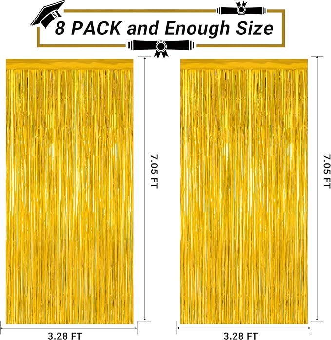 8 Pack 2025 Graduation Party Decorations, 3.28 FT x 7.05 FT Gold Backdrop - Image 2