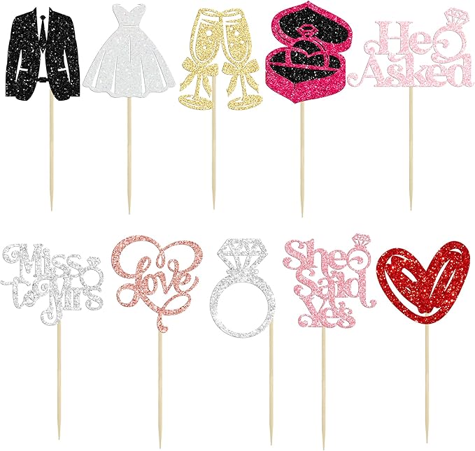 Gyufise 30Pcs She Said Yes Cupcake Toppers Glitter Diamond Ring I Do Love - Image 3