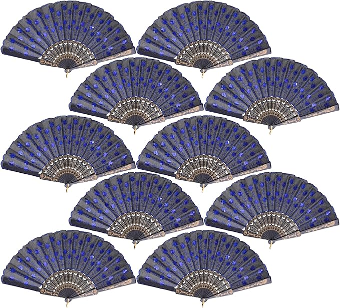 QIRMIZI 10 Pack Fabric Folding Handheld Fans, and Dancing, Royal Blue by QIRMIZI
