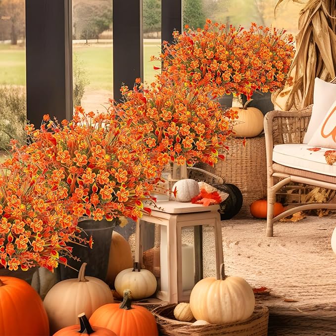 16Pcs Outdoor Fall Flowers UV Resistant Artificial Fall Flowers Autumn Plastic - Image 7