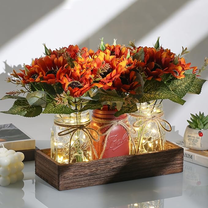 3 Pcs Fall Mason Jar Centerpiece Table Decorations - Image 2
