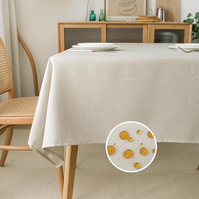 NLMUVW Ivory Table Cloth for Rectangle, Linen Textured Tablecloth Rustic Water by NLMUVW