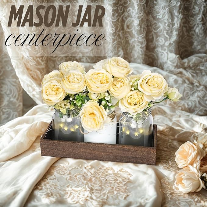 Champagne Floral Mason Jars for Centerpieces – Rustic Table Centerpiece - Image 7