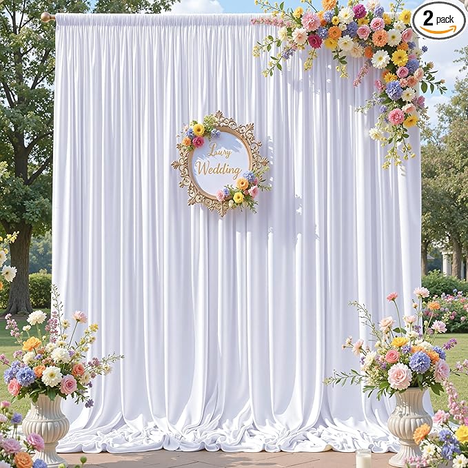 10×12ft White Wrinkle Free Backdrop Curtain, Soft Silky Easy to Drape Wedding by ENJOYYOURPARTY