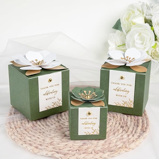 FEIYI 20 PCS Gift Boxes, 3 In 1 Olive Green Favor Boxes - Image 7