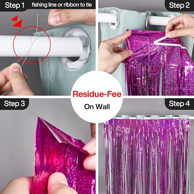 PartyWoo Foil Fringe Curtain Hot Pink, Fringe Backdrop, Tinsel Backdrop - Image 3