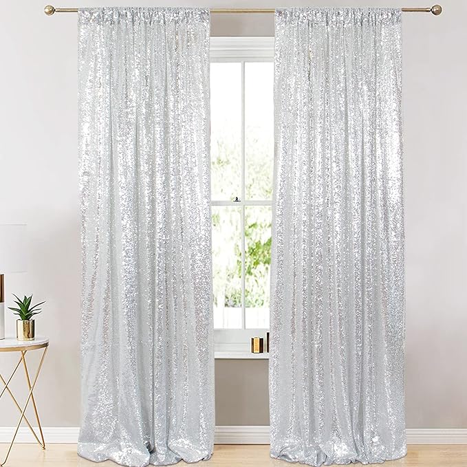 ShinyBeauty Sequin Curtains 4 Panels Silver Sequin Backdrop Photograph - Image 4