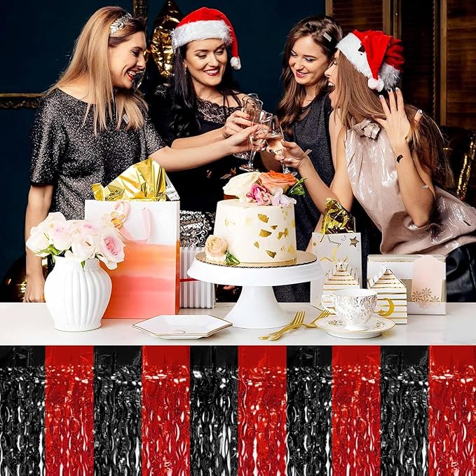 4P Wavy Metallic Tinsel Foil Fringe Table Skirts - Image 5
