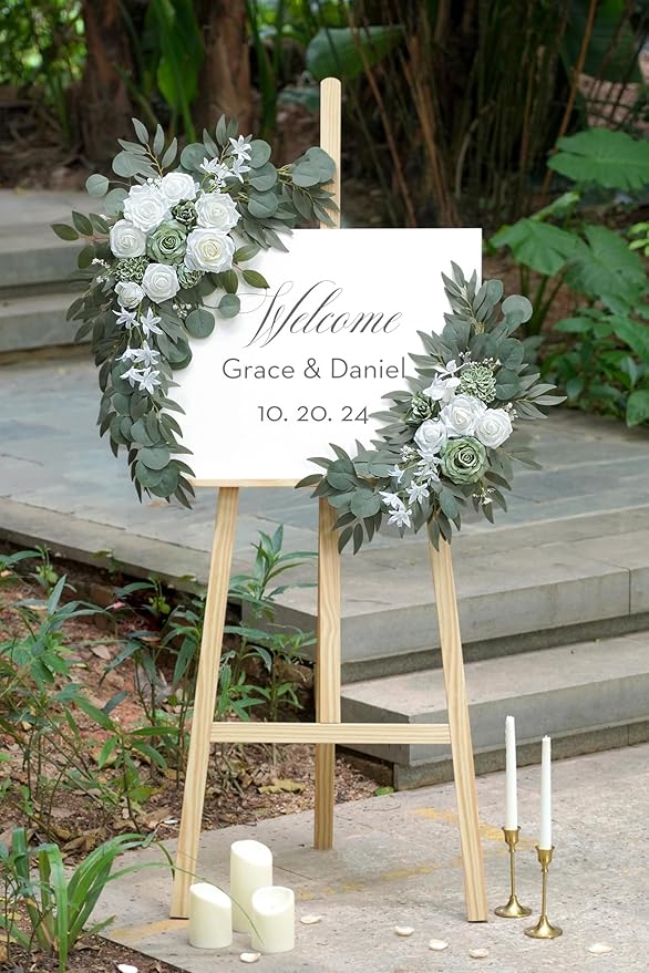 2-Pack Sage Green & White Wedding Flower Swag Set, Large: 35.43"L x 14.56"W - Image 3