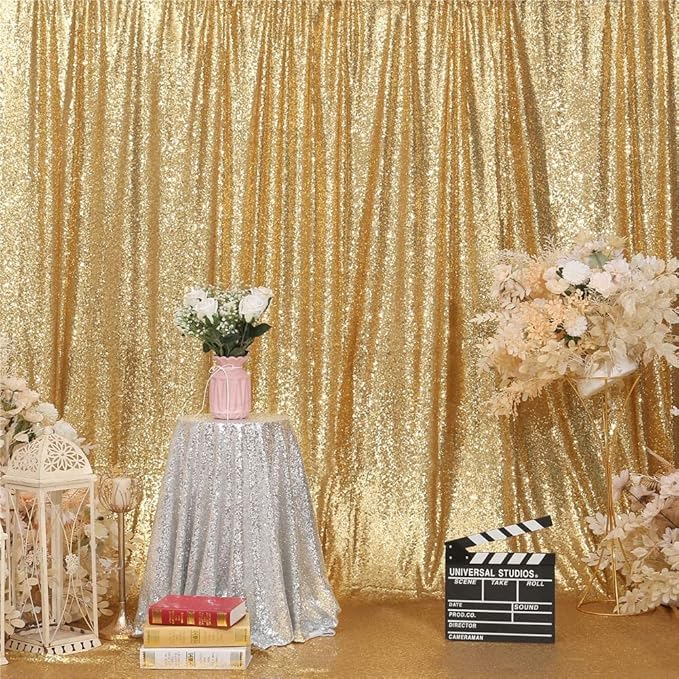 Eternal Beauty Gold Sequin Backdrop, 8x10 Ft Glitter Background Curtains - Image 4