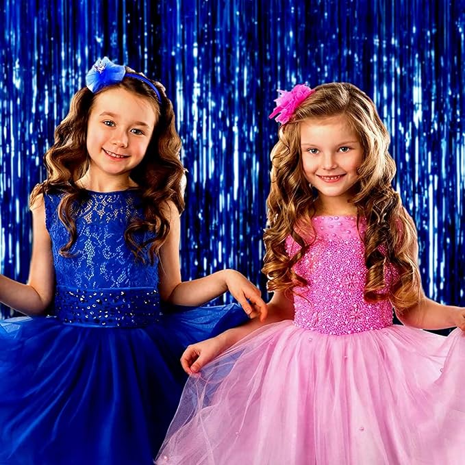 4 Pack Blue Foil Fringe Curtain Backdrop, 3.28Ftx8.2Ft Metallic Tinsel Streamers - Image 4