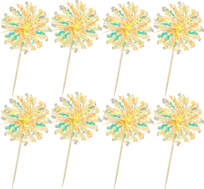 Ephlyn 30Pcs Foil Firework Cupcake Toppers Sparkle Tinsel Drink Birthday Cake - Image 3