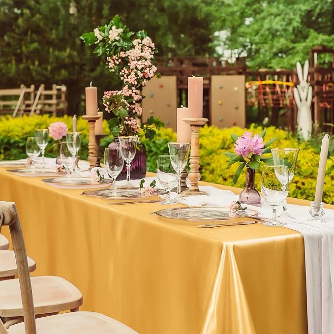 TURSTIN 4 Packs Gold Satin Tablecloth 102 x 58 Inch Overlay Satin Table Cover - Image 6