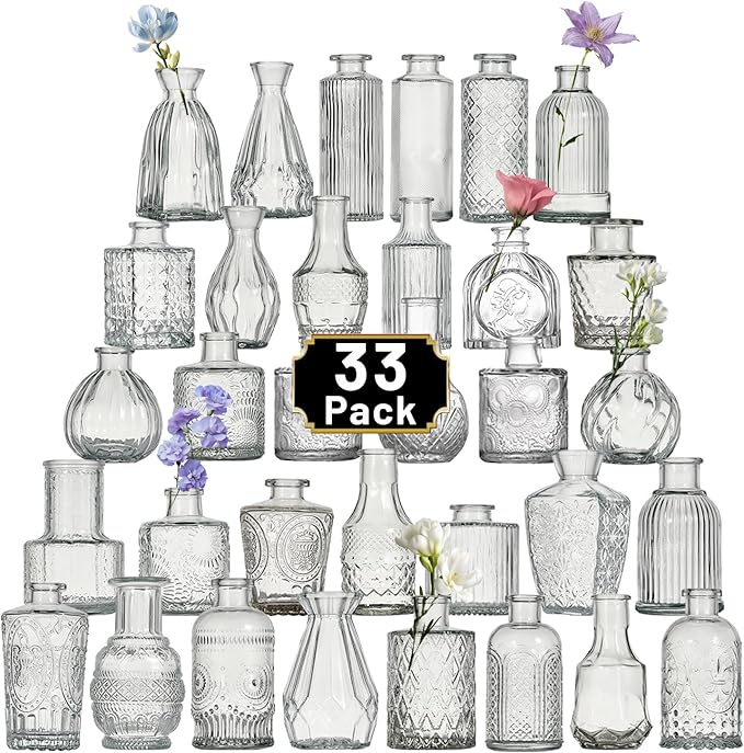 Glass Bud Vase Set of 33 Pcs Small Minimalist Vases by Tahnach